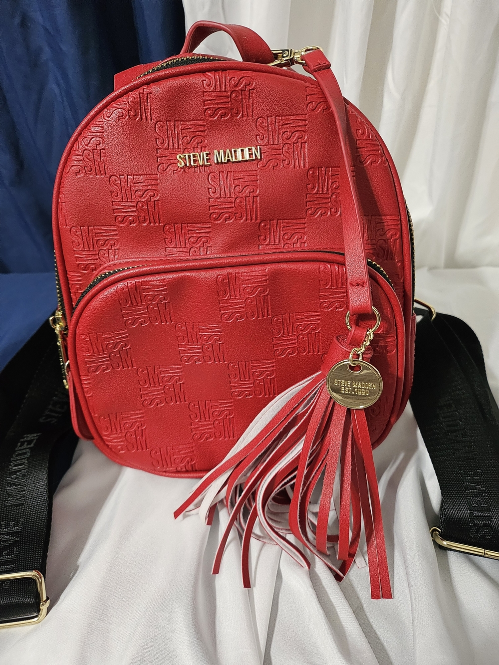 Steve Madden Red Embossed Mini Backpack